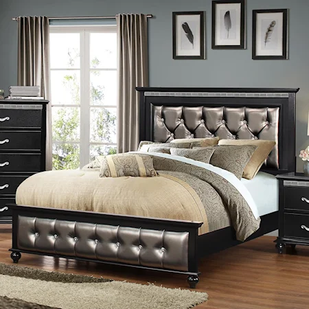 Transitional King Bed with Upholstered Headboard and Footboard